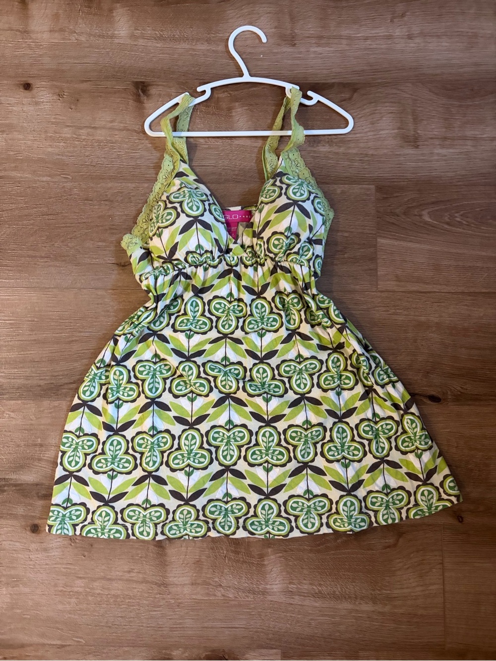 Y2k fairy core GLO jeans Green and White Floral-Patterned Tank Top
